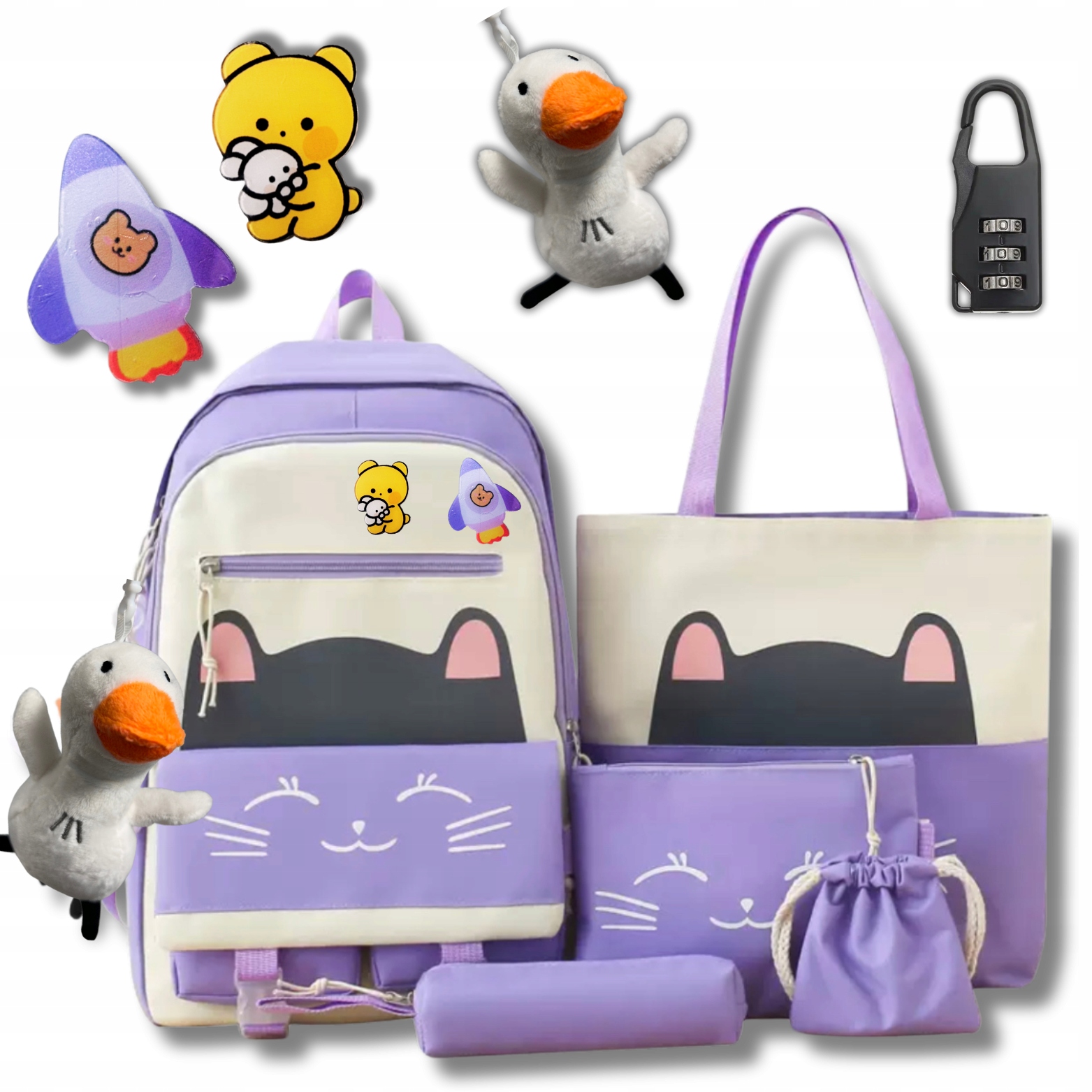 Mestský Školský Batoh pre Dievčatá s Cat Motívom 5v1 + Darčeky